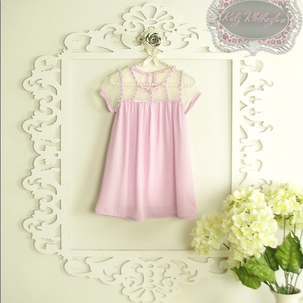 GIRLS DRESS LAVENDER SHEER PEARL DRESS